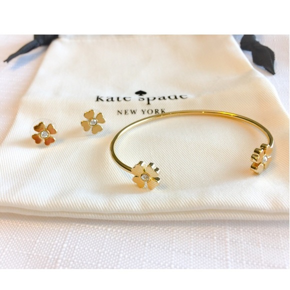 kate spade Jewelry - New Kate Spade Dainty 4 Leaf Clover Studs & Cuff🍀
